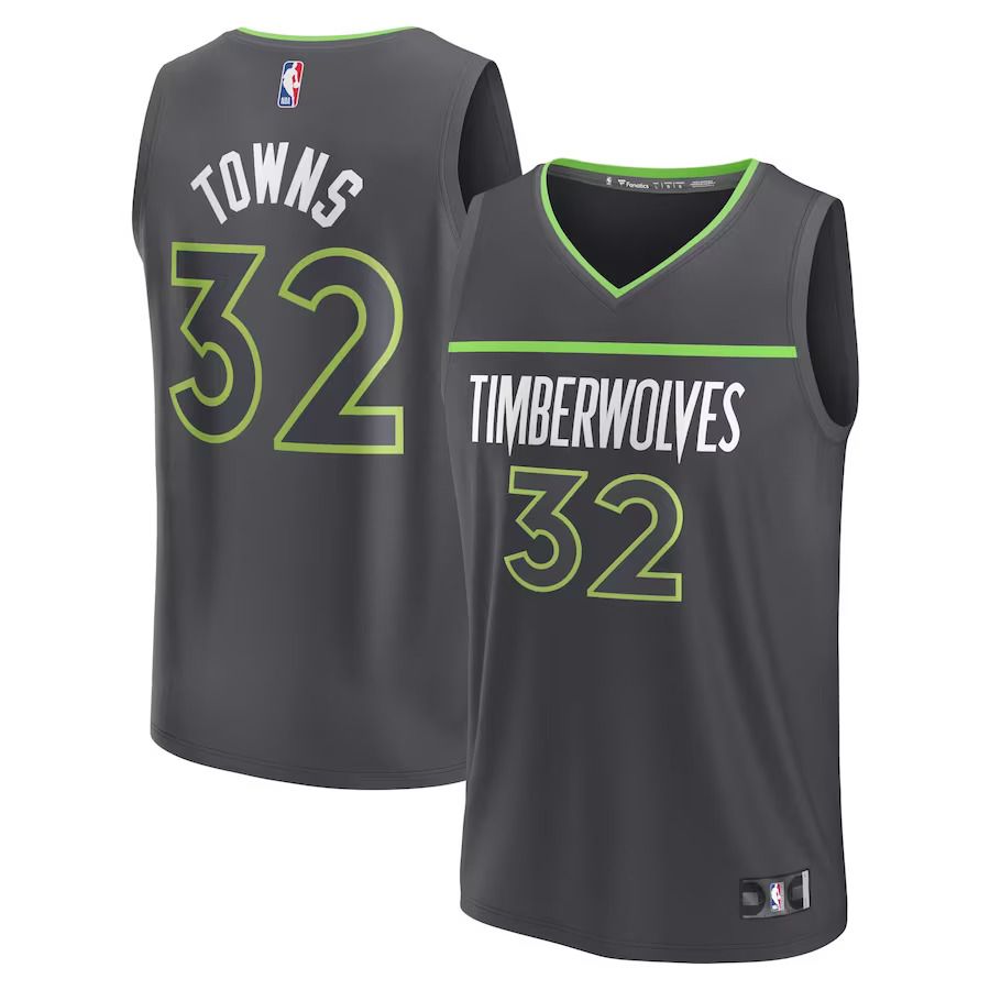 Men Minnesota Timberwolves #32 Karl-Anthony Towns Fanatics Branded Anthracite 2022-23 Fast Break Replica NBA Jersey